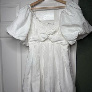 Astr White Puff Sleeve Sweetheart Mini Dress